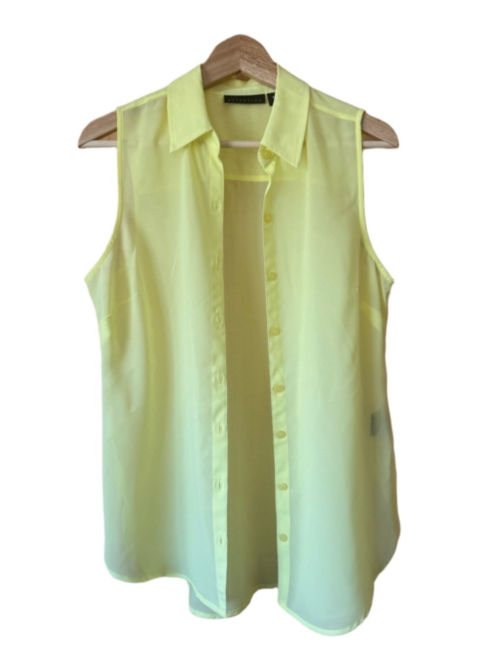Sunny Yellow Sheer Sleeveless Button Down Shirt size medium